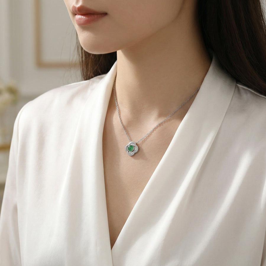 Quatrefoil Green Gemstone Necklace – jade necklace