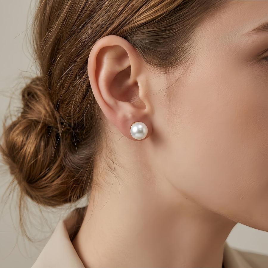 White Pearl Stud Earrings – pearl earrings, close-up