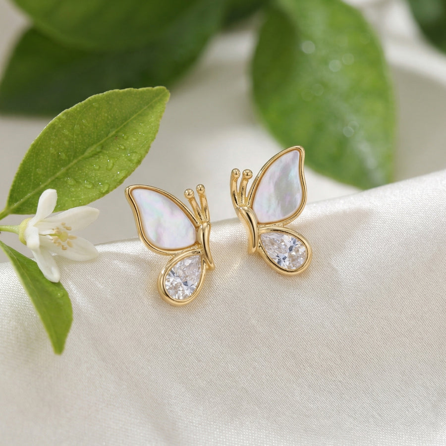 Mother-of-Pearl Butterfly Wing Studs – mother-of-pearl earrings, close-up