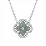 Green Jade Clover Flower Necklace – jade necklace, side detail
