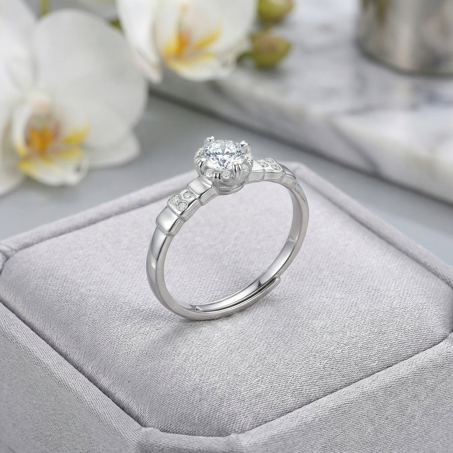 Adjustable Silver Halo Ring – sterling silver ring, side detail