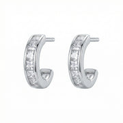 Channel-Set Princess-Cut Half-Hoops – sterling silver earrings, close-up