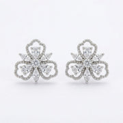 Floral Trefoil Marquise Stud Earrings – sterling silver earrings, close-up