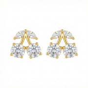 Cherry Stud Earrings with Leaf Accents – sterling silver earrings, side detail