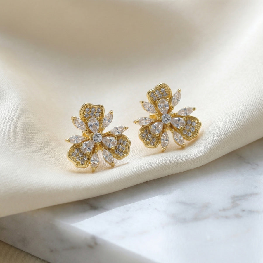 Triple-Petal Floral Stud Earrings – sterling silver earrings