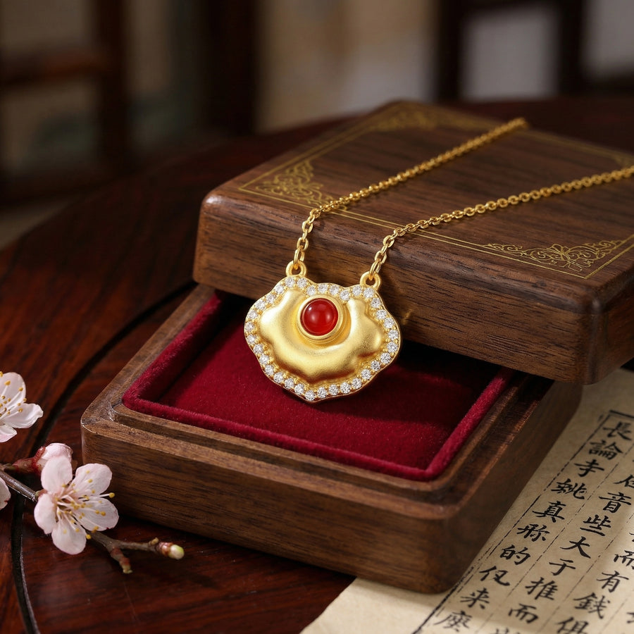 Shell and Coral Halo Necklace – sterling silver necklace, front view