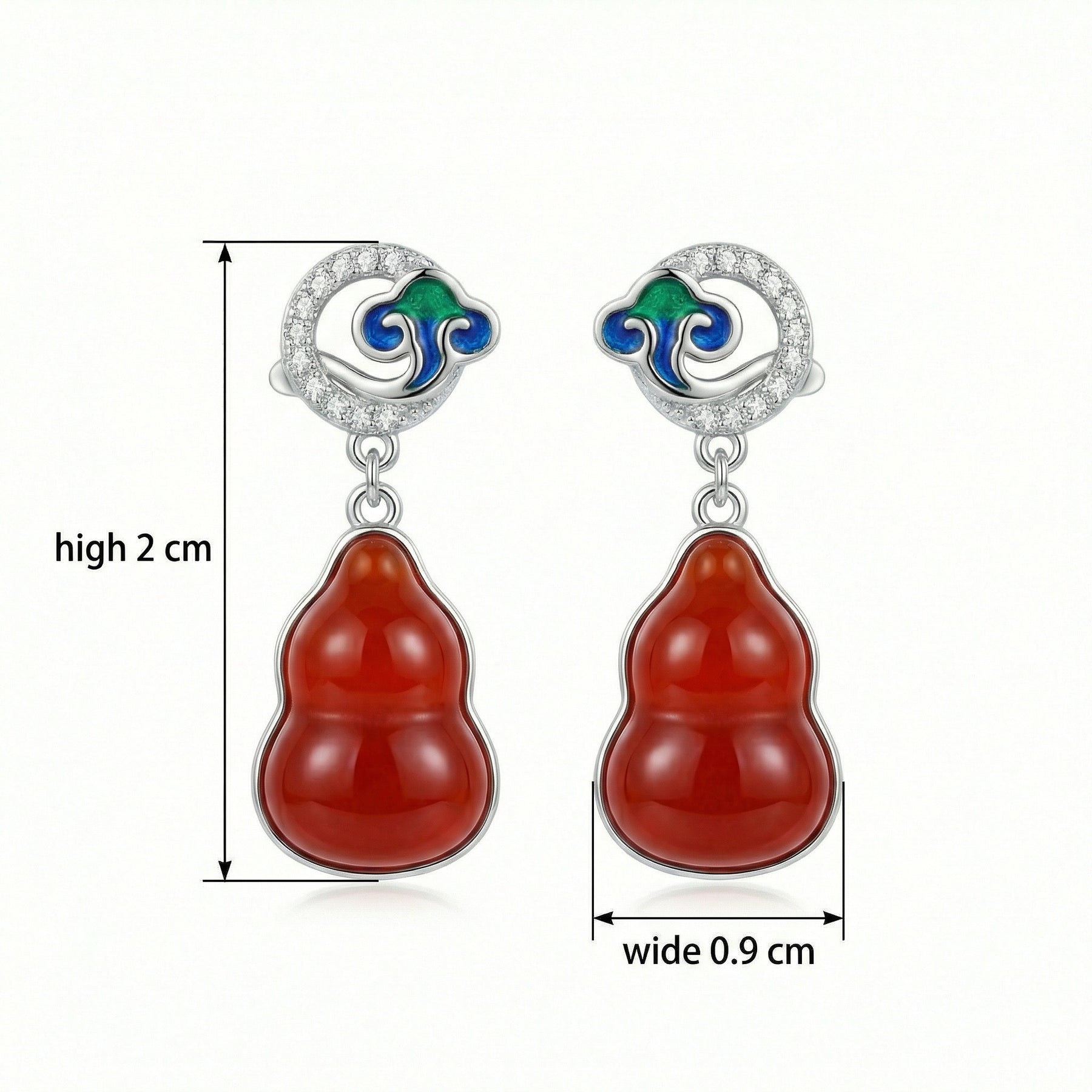 Red Agate Gourd Drop Earrings – agate earrings, front view