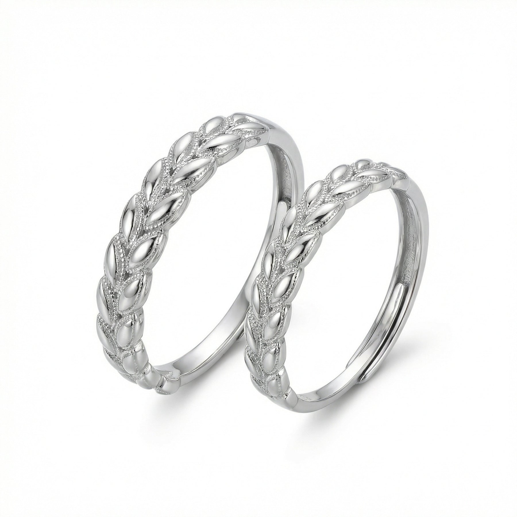 Wheat Leaf Matching Couple's Rings – sterling silver ring, side detail