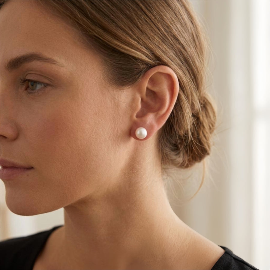 Freshwater Pearl Studs, Butterfly Backs – pearl earrings, front view