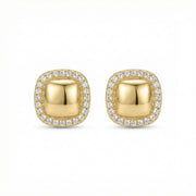 Cushion Halo Studs, Polished Center – sterling silver earrings, close-up