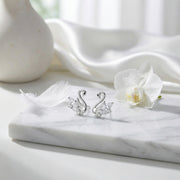 Silver-Tone Swan Stud Earrings – sterling silver earrings, front view