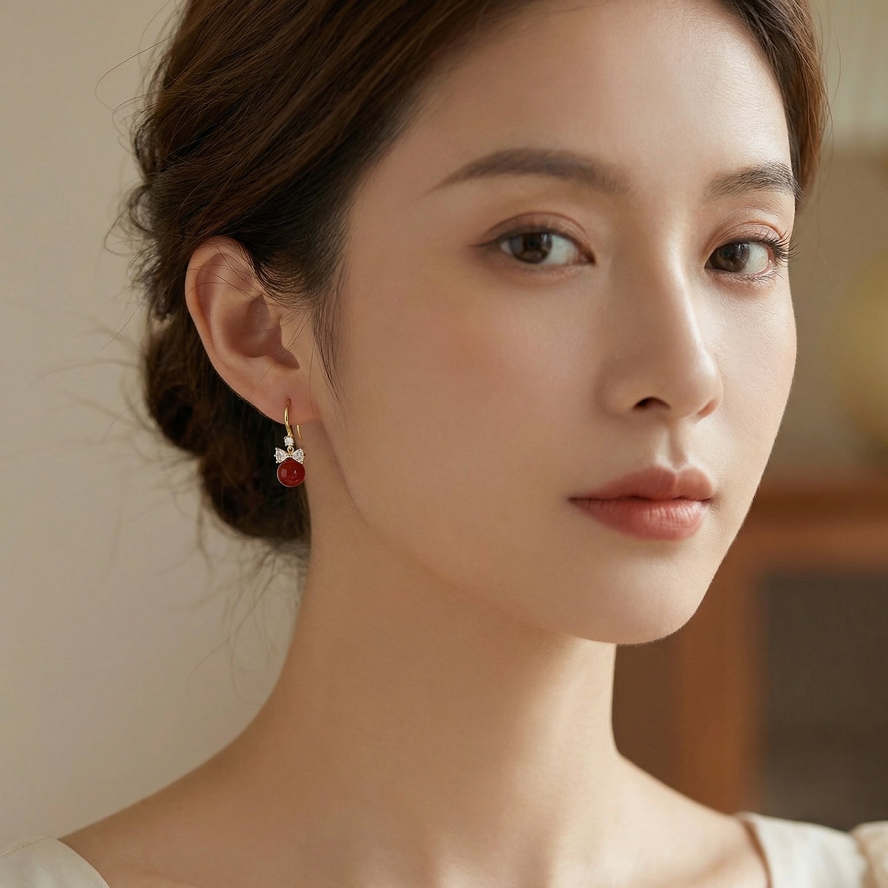 Red Bead Bowknot Drop Earrings – sterling silver earrings