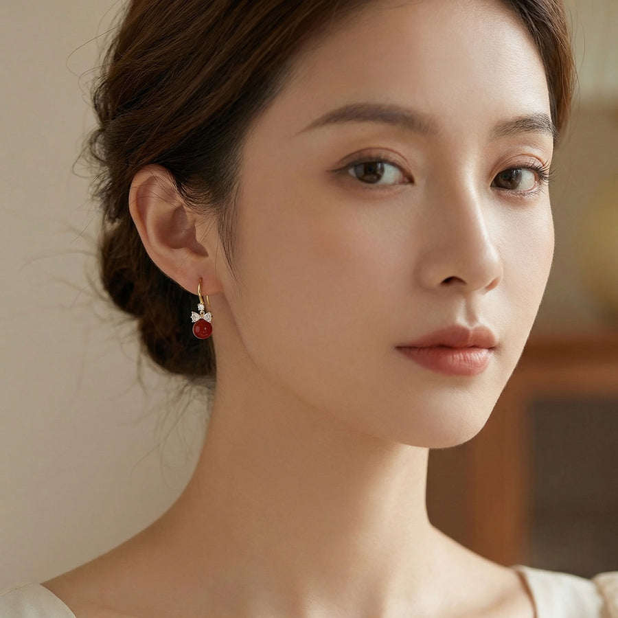 Red Bead Bowknot Drop Earrings – sterling silver earrings