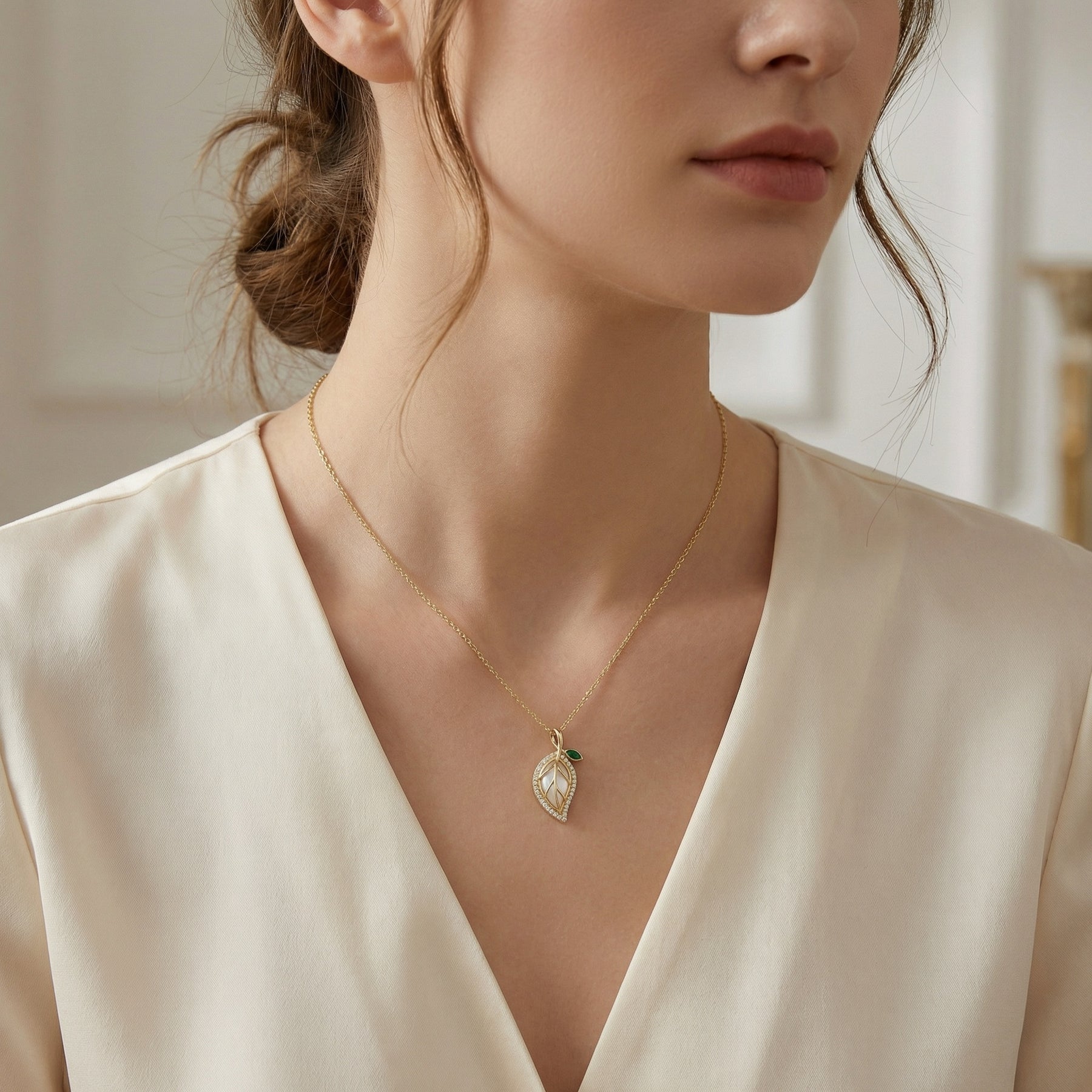 Leaf-Inspired Green stone Pendant Necklace – green stone necklace