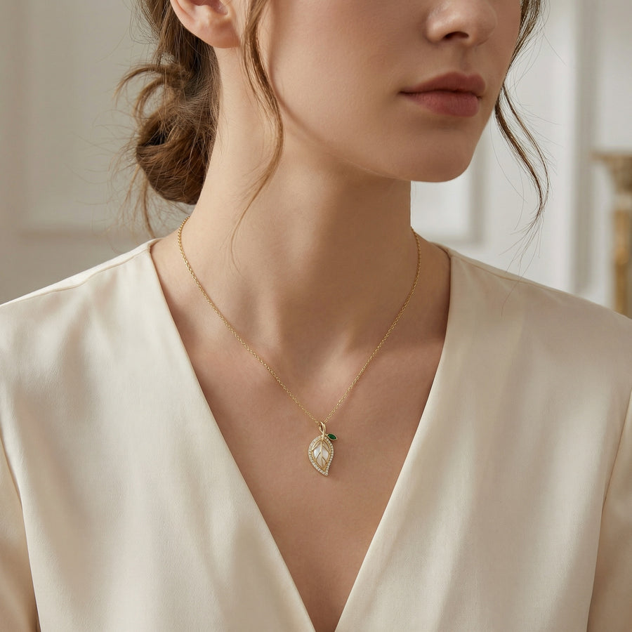 Leaf-Inspired Green stone Pendant Necklace – green stone necklace
