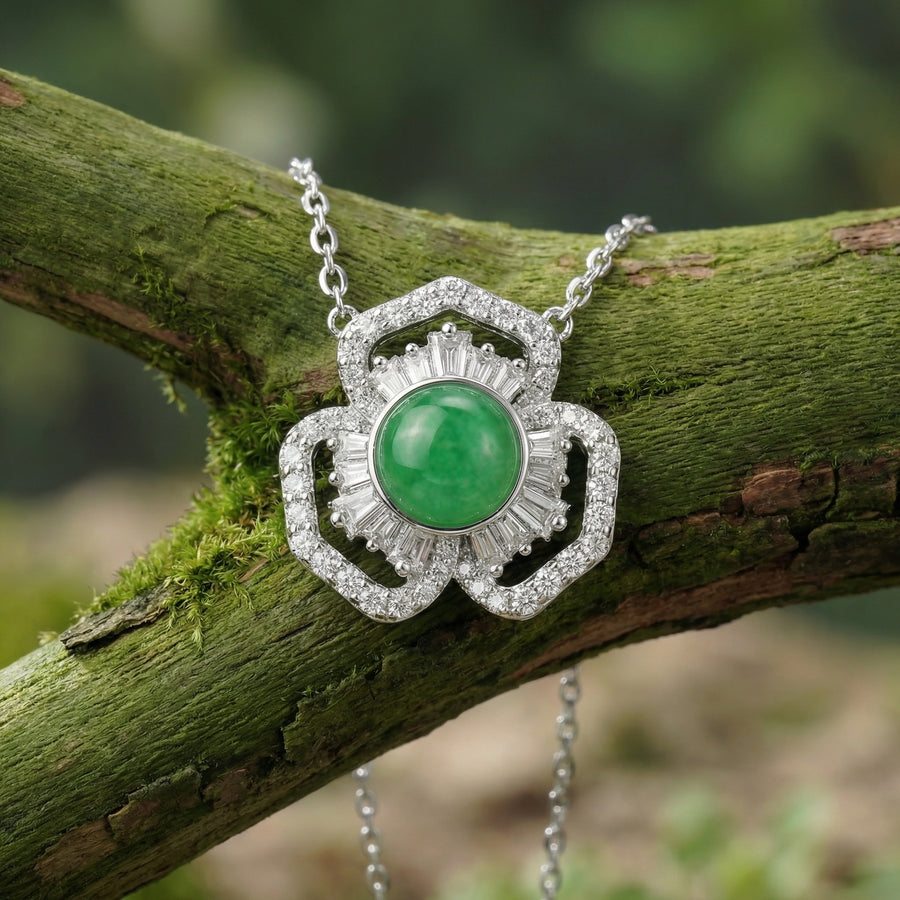Green Jadeite Floral Halo Necklace – jade necklace
