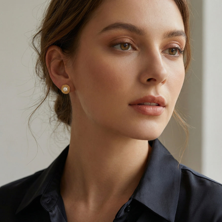 Pearl Sunburst Stud Earrings – pearl earrings, side detail