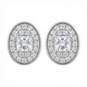 Oval Halo Princess-Cut Stud Earrings – sterling silver earrings, side detail