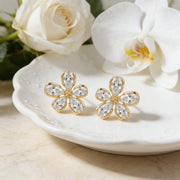 Pear-Cut Crystal Floral Studs, Gilded – crystal earrings, front view