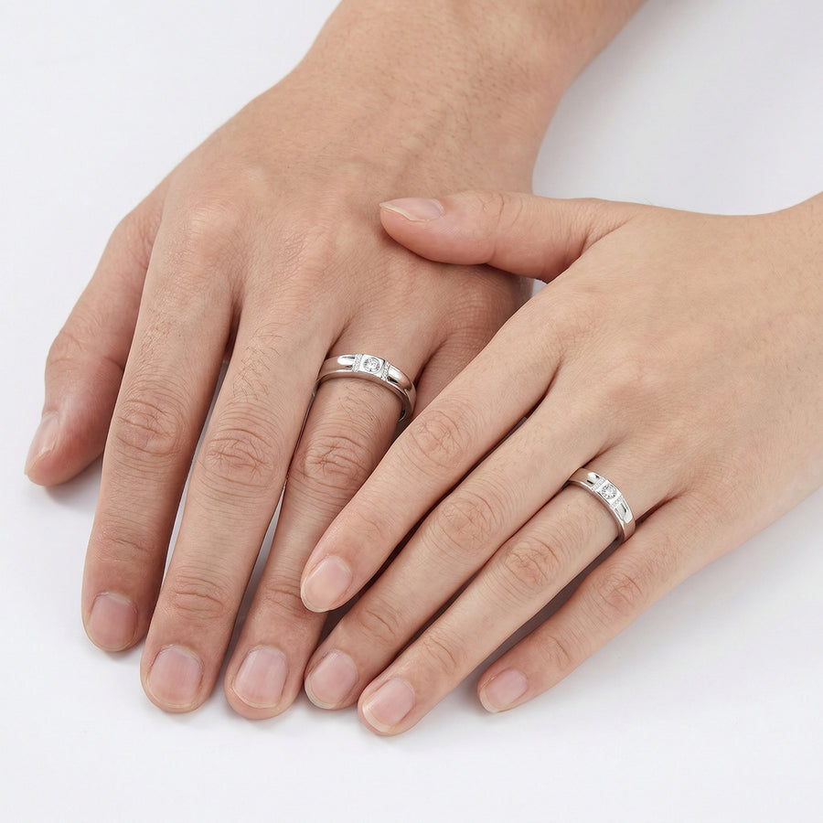 Sleek Sparkling Couple Rings – sterling silver ring, side detail