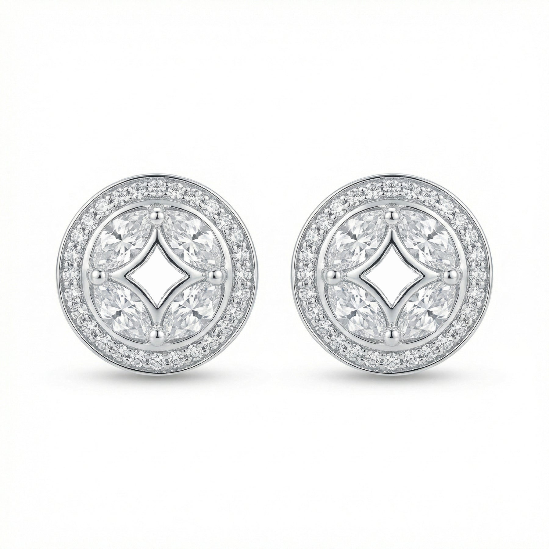 Circular CZ Halo Stud Earrings – zircon earrings, front view