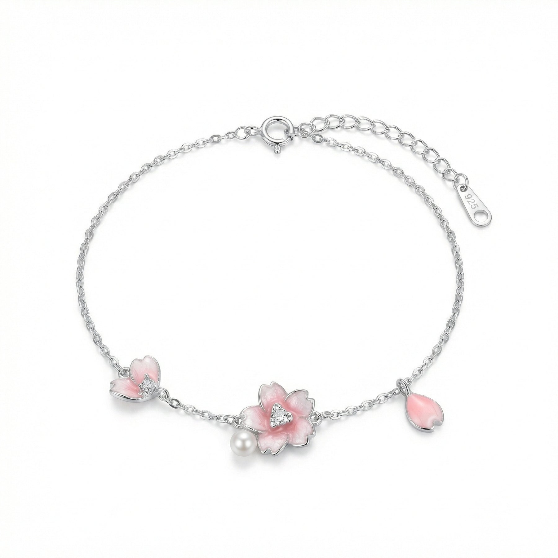 Cherry Blossom Enamel Bracelet – pearl bracelet, side detail