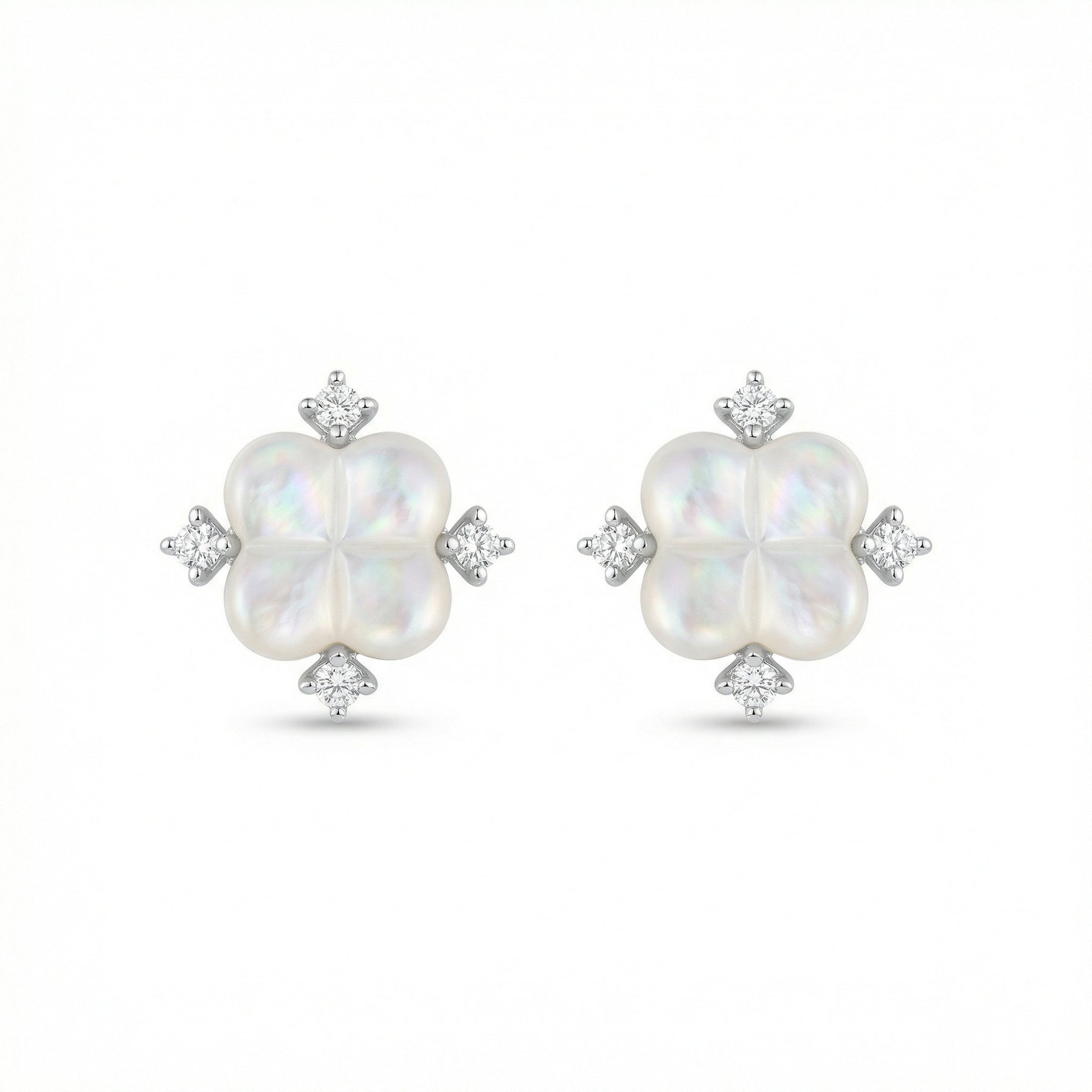 Mother-of-Pearl Clover Stud Earrings – mother-of-pearl earrings, close-up