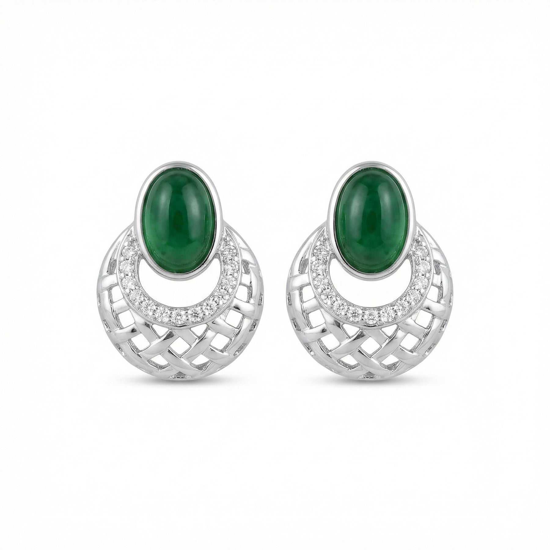 Green Jade Lattice Drop Earrings – jade earrings, side detail