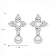 Floral Marquise Cluster Pearl Drops – pearl earrings, close-up
