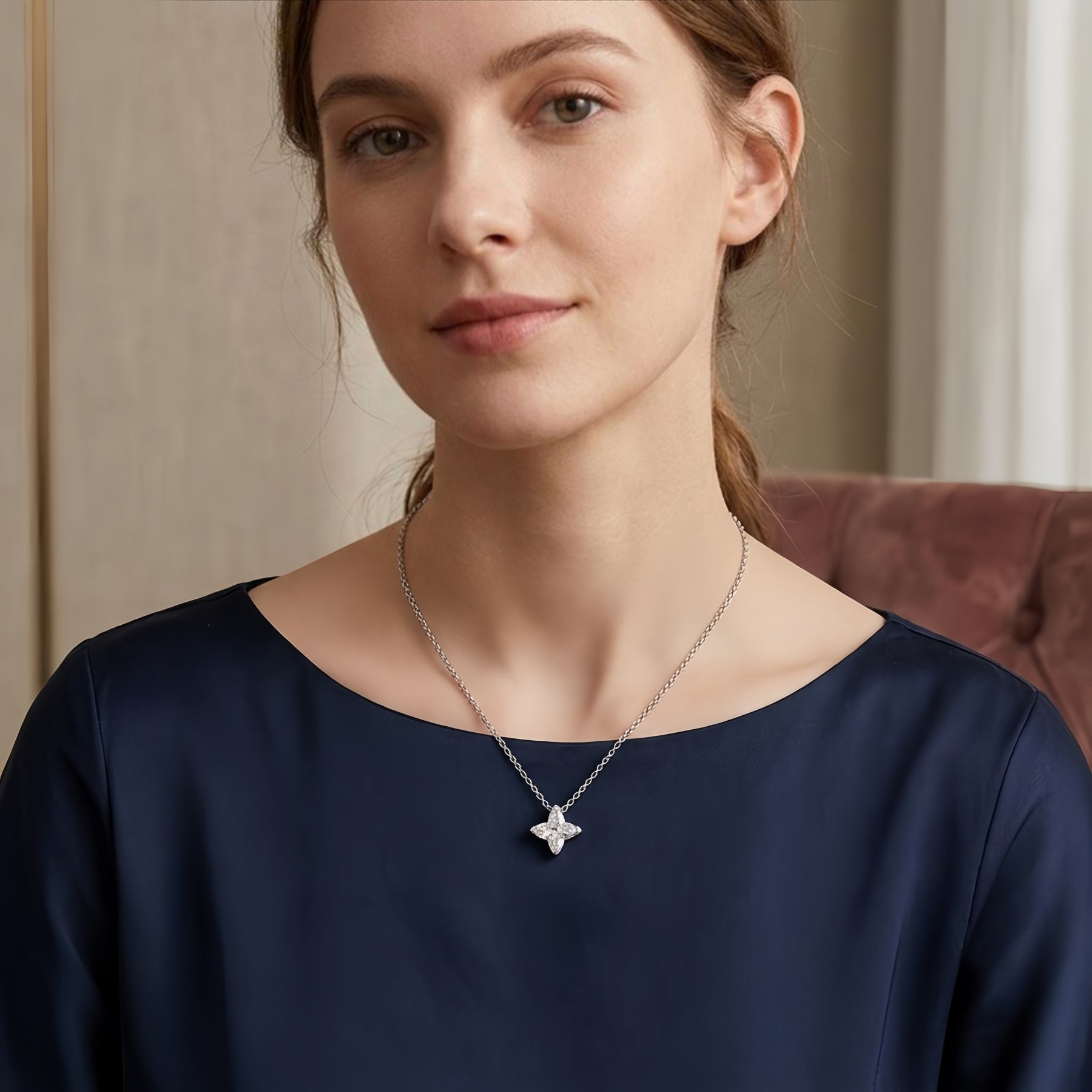 Princess-Cut Pendant Necklace – sterling silver necklace, close-up