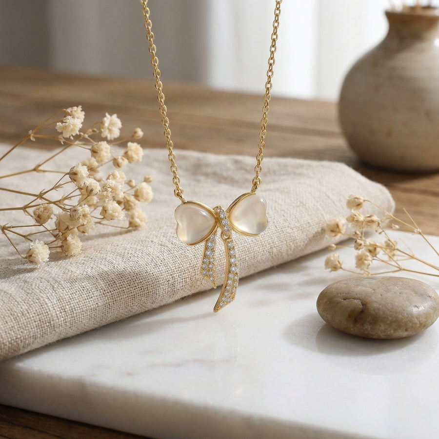 Bow Pendant Necklace, Warm Gold Tone – sterling silver necklace