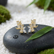 Bamboo and Leaf Gemstone Studs – sterling silver earrings, side detail