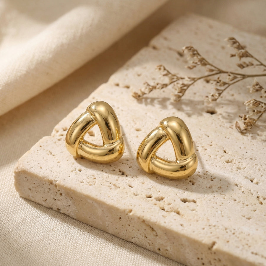 Interwoven Triangle Knot Stud Earrings – sterling silver earrings, close-up