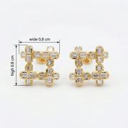 Hashtag Design Baguette Stud Earrings – sterling silver earrings, close-up