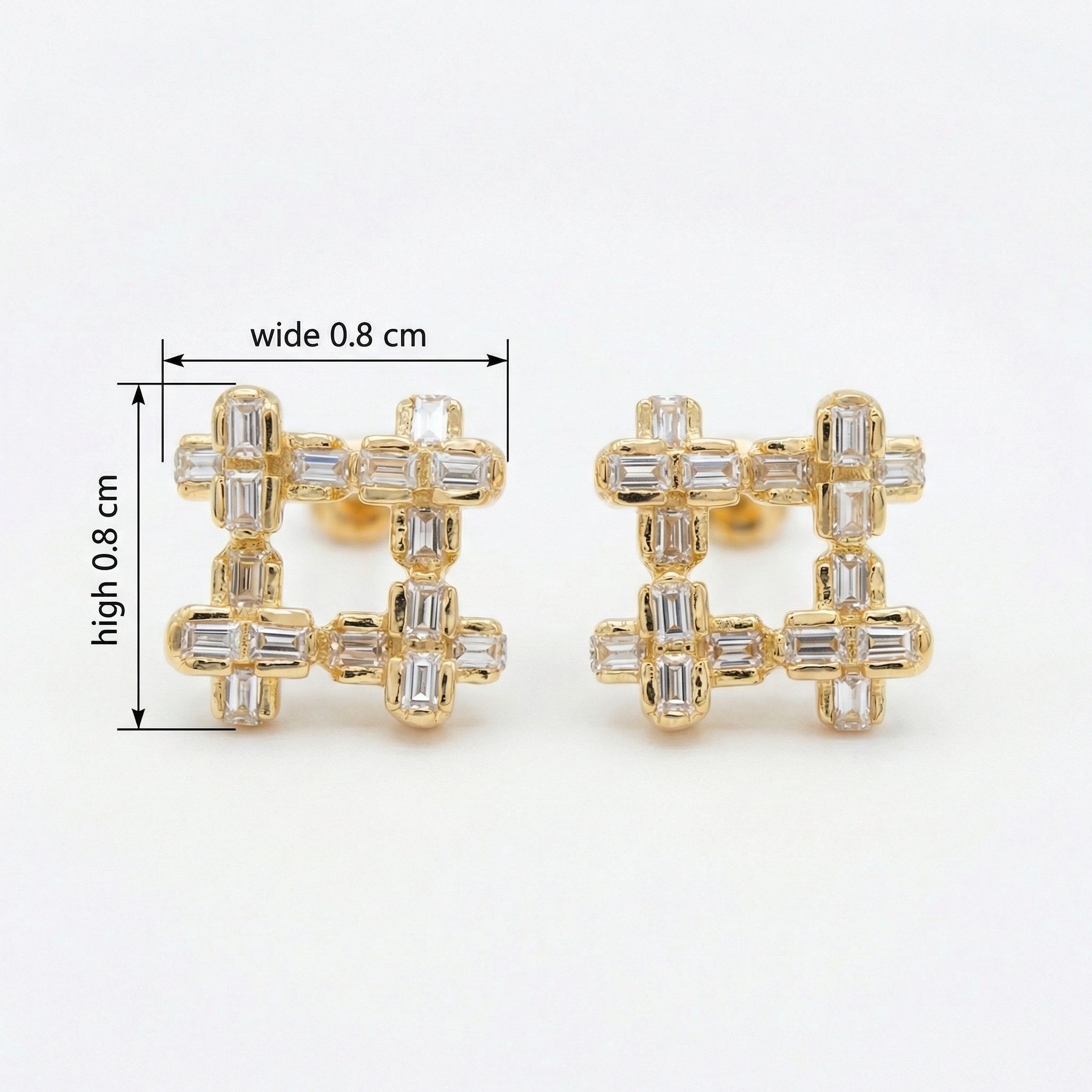 Hashtag Design Baguette Stud Earrings – sterling silver earrings, close-up