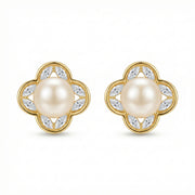 Pearl Quatrefoil Stud Earrings – pearl earrings, close-up