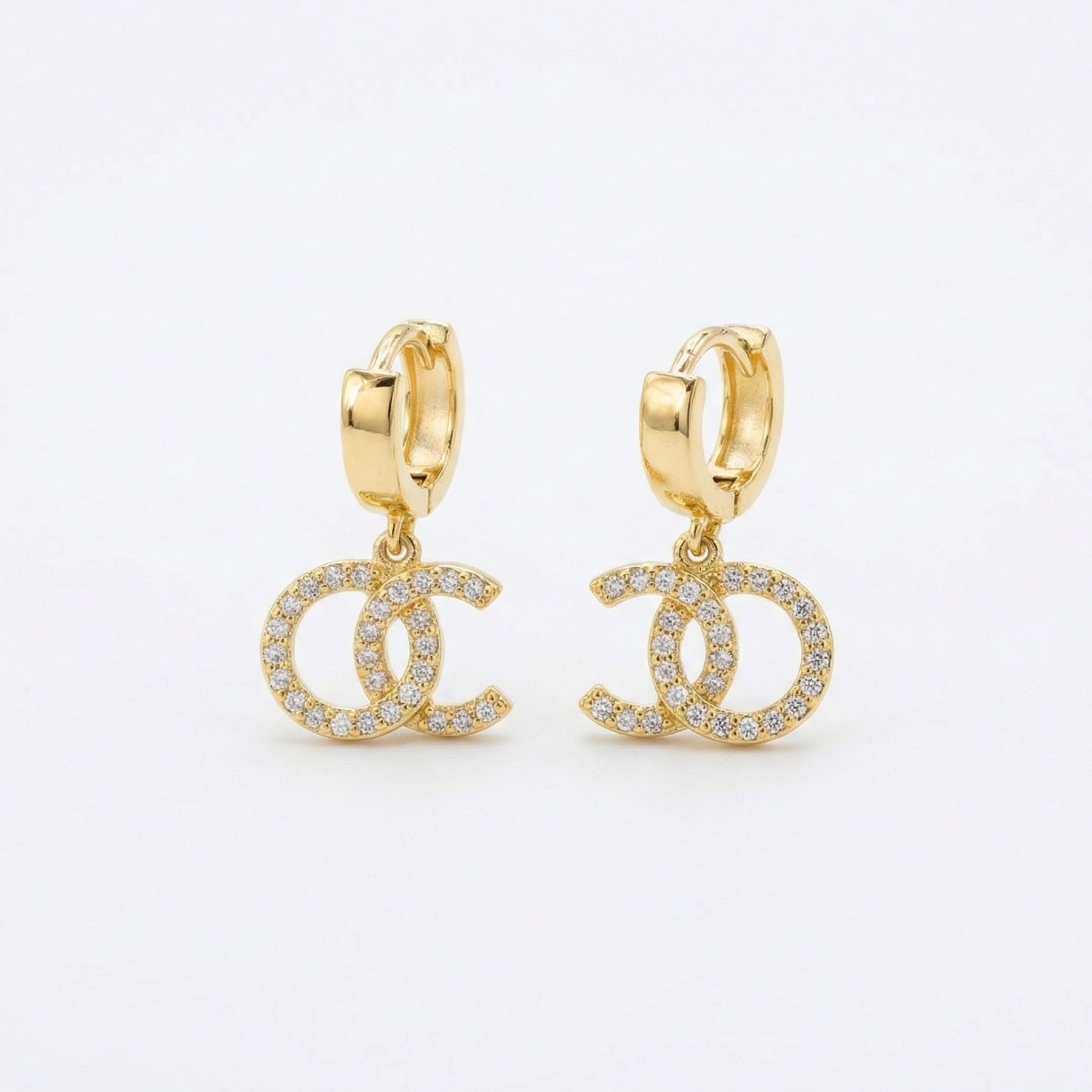 Double C Dangle Huggie Hoops – sterling silver earrings