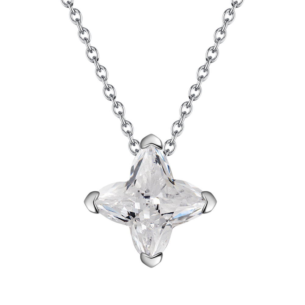 Princess-Cut Pendant Necklace – sterling silver necklace, side detail