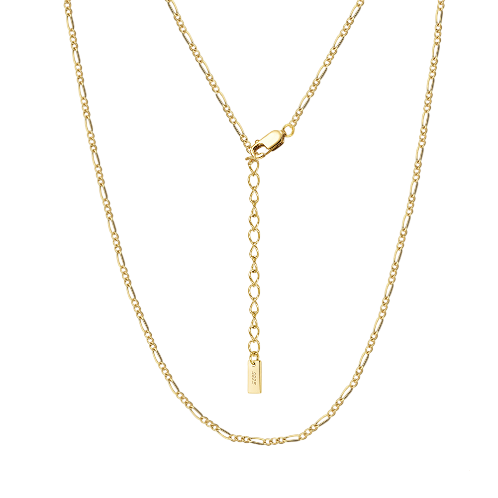 gold-tone Figaro Chain Necklace with Charm – sterling silver necklace, close-up