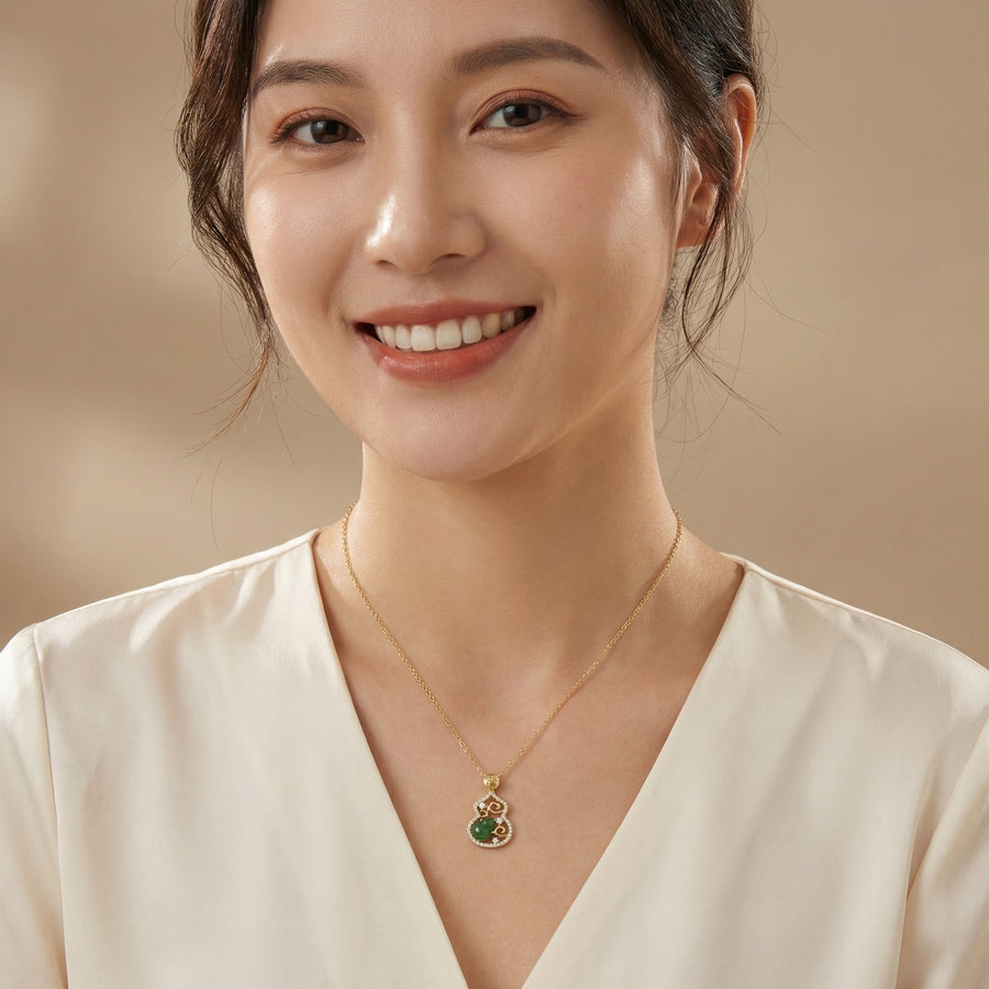 Auspicious Jade Gourd Prosperity Necklace – jade necklace, front view
