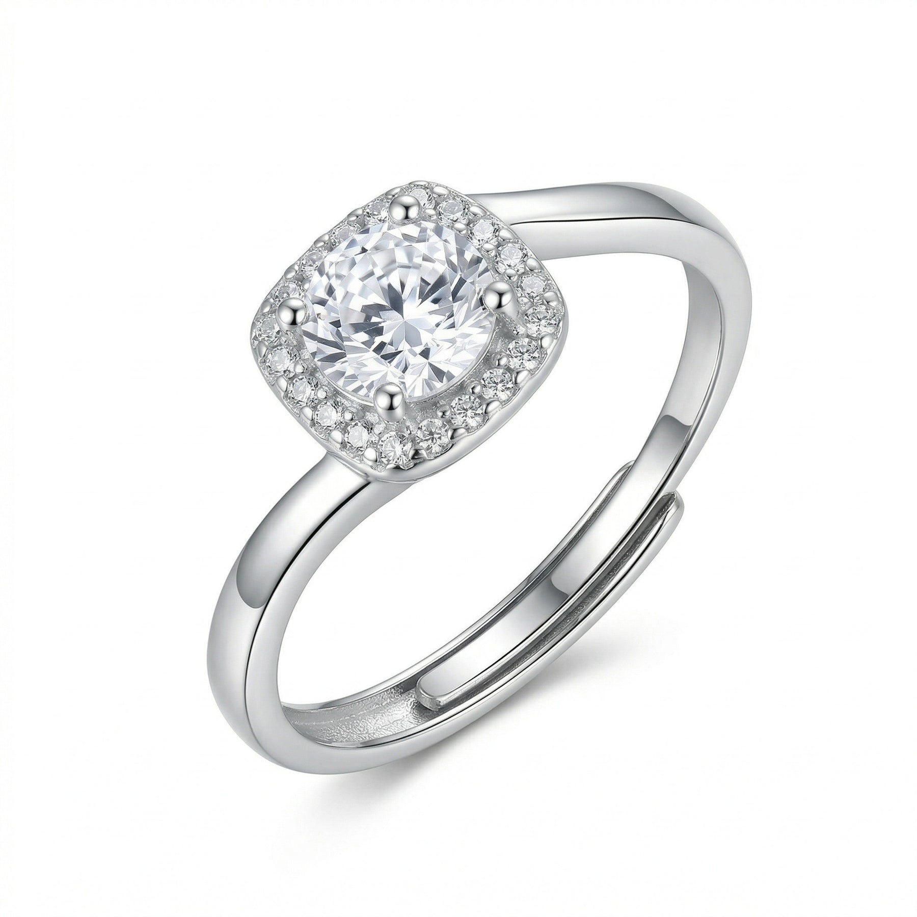 Cushion Halo Engagement Ring – sterling silver ring, side detail