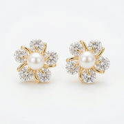Floral Pearl Stud Earrings, Spring – pearl earrings, front view