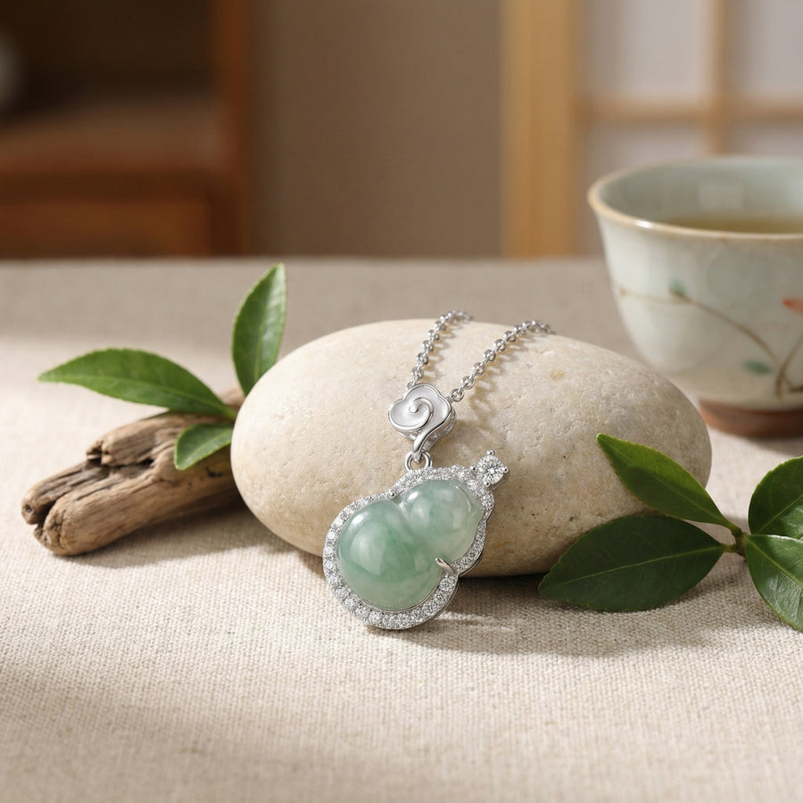 Jadeite Hulu Gourd Cloud Necklace – jade necklace, side detail