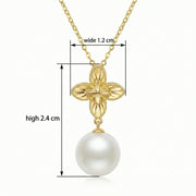 Floral Motif Pearl Drop Necklace – pearl necklace, close-up