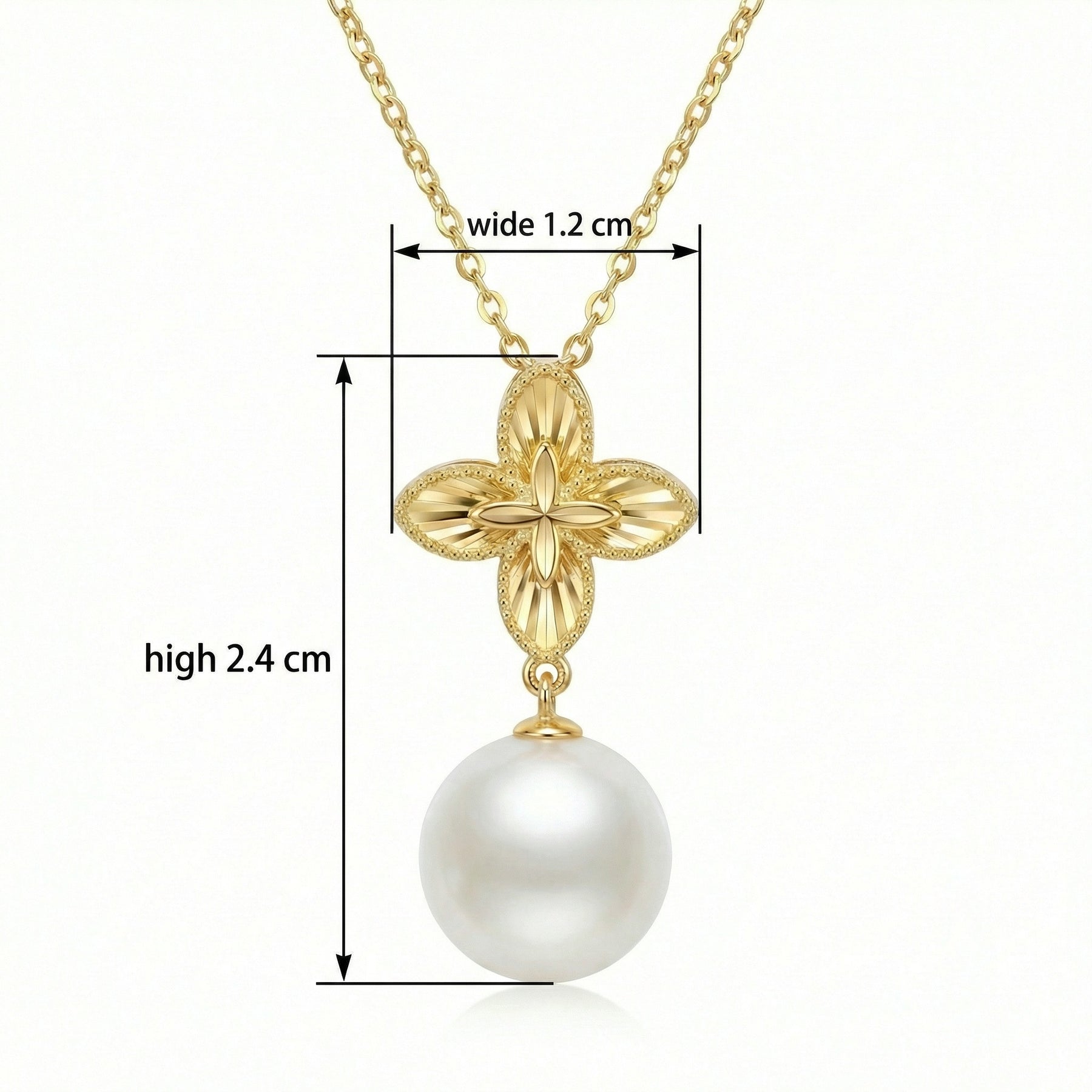 Floral Motif Pearl Drop Necklace – pearl necklace, close-up