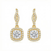 Princess-Cut Halo Drop Earrings – sterling silver earrings, front view