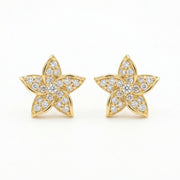 Five-Petal Floral Sparkling stone Studs – sterling silver earrings, front view