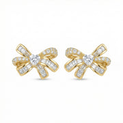 Bow Studs with Heart Center – sterling silver earrings