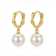 Wavy Huggie Hoops with Pearl Drops – pearl earrings, side detail