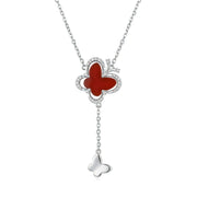 Butterfly Necklace with Red Stone Inlay – sterling silver necklace, close-up